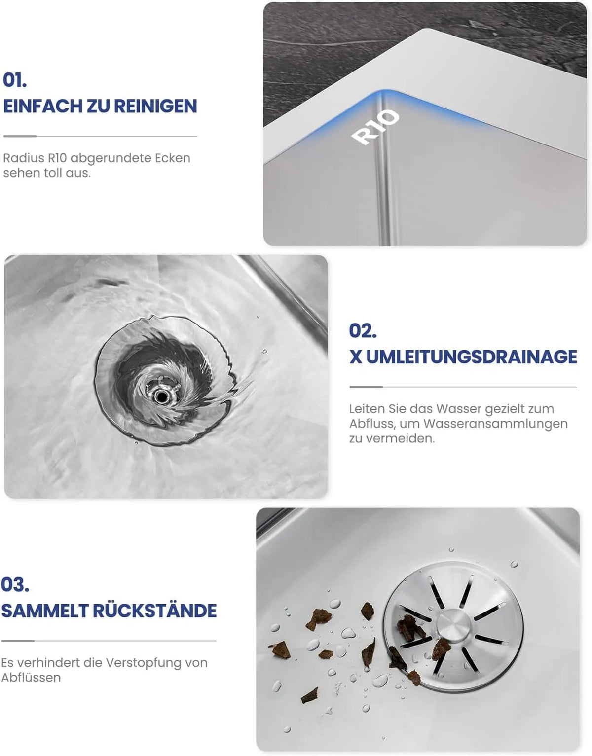 Sofetiy Spoelbak RVS 60 x 48 cm - Enkele Kom met Sifon - Geluiddempend en Extra Dik 3 mm - Geborsteld RVS