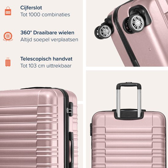 TRVLMORE Kofferset - 3 Delig - 38L Handbagage + 70L en 110L Ruimbagage - Lichtgewicht - Trolley - Reiskoffer Set - Roségoud