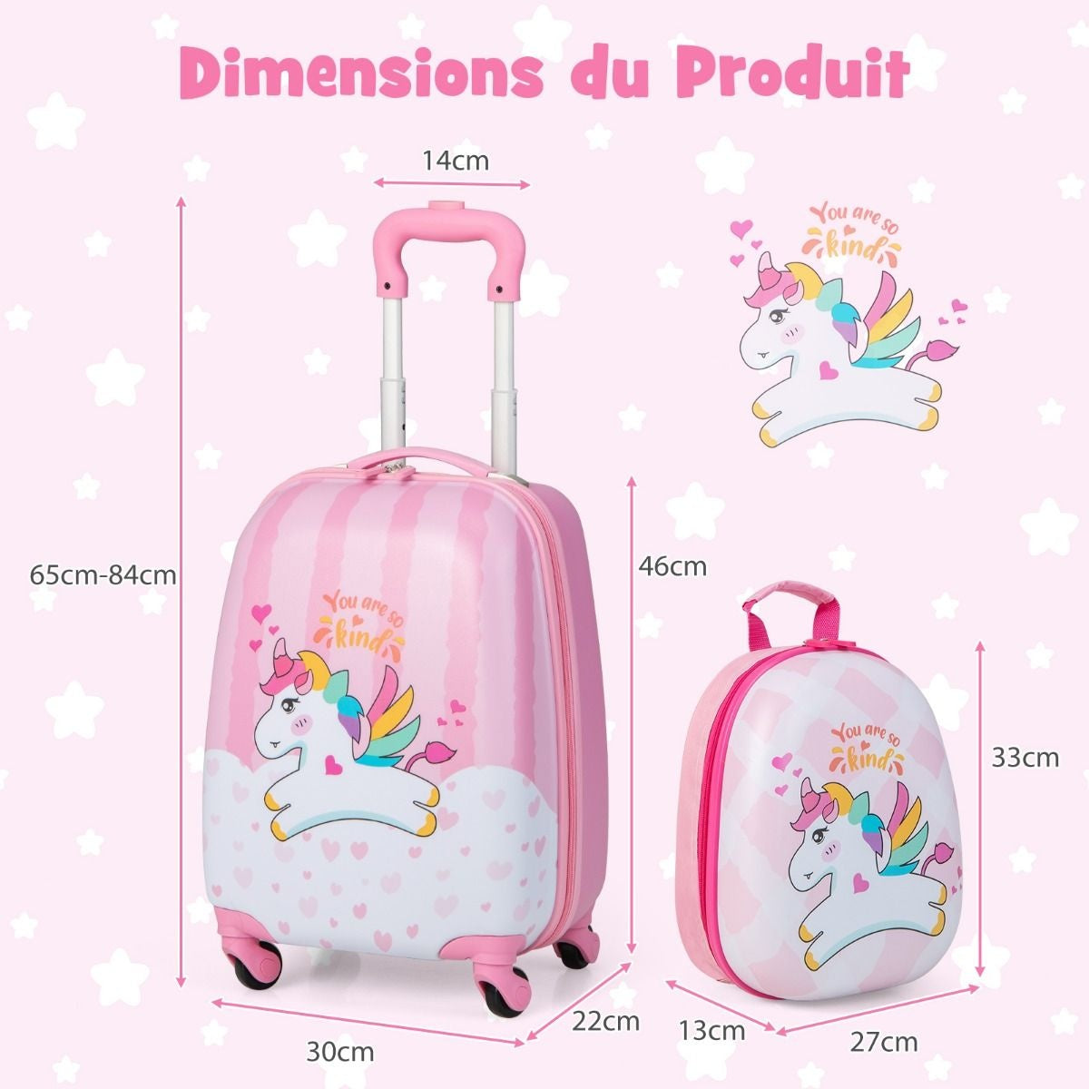 Coast 2-Delige Kinderkofferset Trolley + Rugzak - Eenhoorn Roze - 32cm (L) x 22cm (B) x 40cm (H)