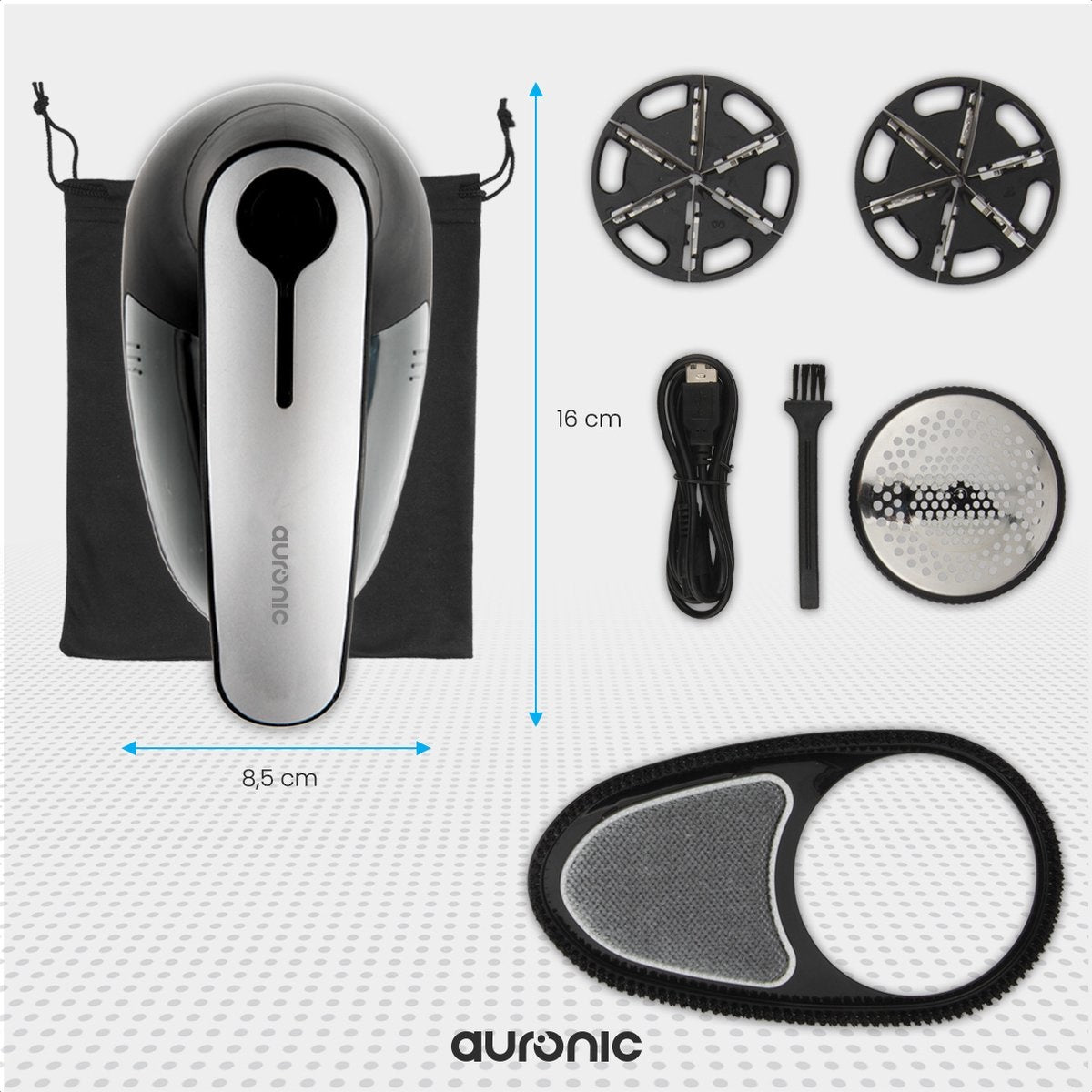 Auronic Elektrische Pluizenverwijderaar - Draadloos - 2 Extra Opzetstukken - Zwart