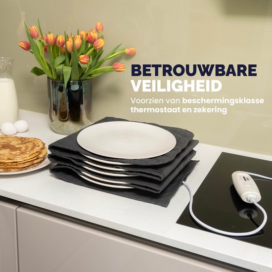 BREND BR-2209 Elektrische Bordenwarmer tot 12 Borden - 4 Temperatuurniveaus tot 70°C - Wasbare Hoes - Warmhoudplaat - Antraciet