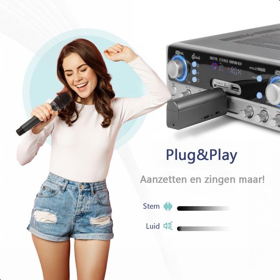 Tech Essentials Draadloze Microfoon - USB-C Oplaadbaar - Extra bereik - Karaoke - ASMR - Studio - Geschikt Voor Partybox - 3.5-6.3mm Jack