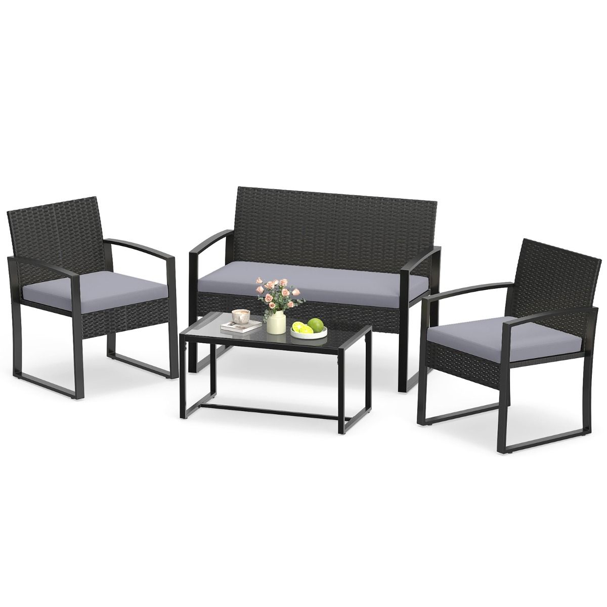 Coast tuinset voor 4 personen - inclusief glazen tafel, 2-zitsbank en 2 fauteuils - grijs