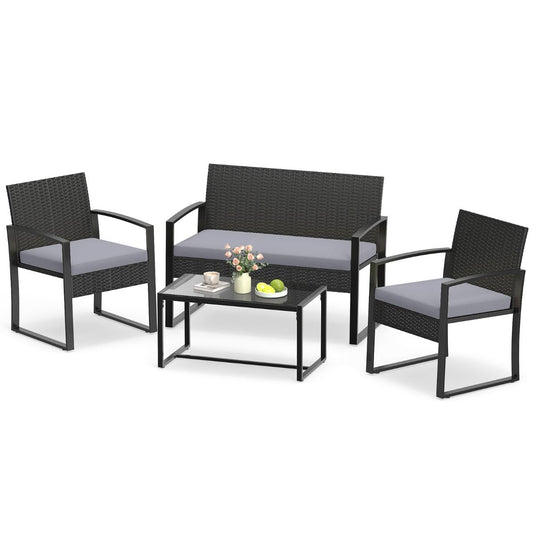 Coast tuinset voor 4 personen - inclusief glazen tafel, 2-zitsbank en 2 fauteuils - grijs