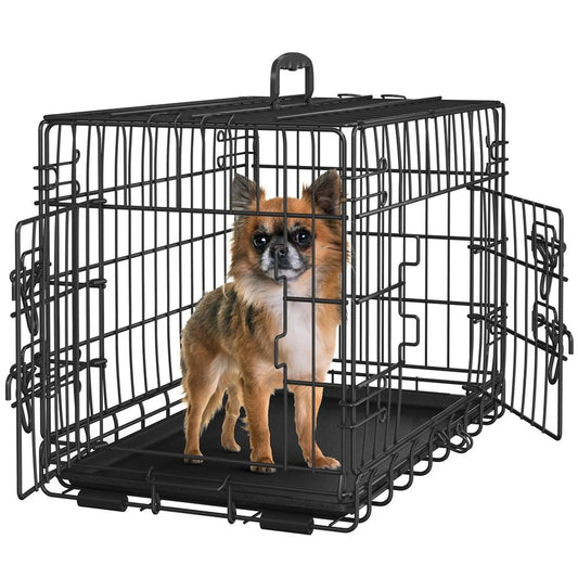Yaheetech Hondenbench Opvouwbaar Met Tussenschot – Voorzien Van Twee Deuren En Verwijderbare Bodemplaat En Veiligheidsslot – Voor Training En Reis – Zwart Gepoedercoat Metaal – 61,5 x 41,5 x 47 cm