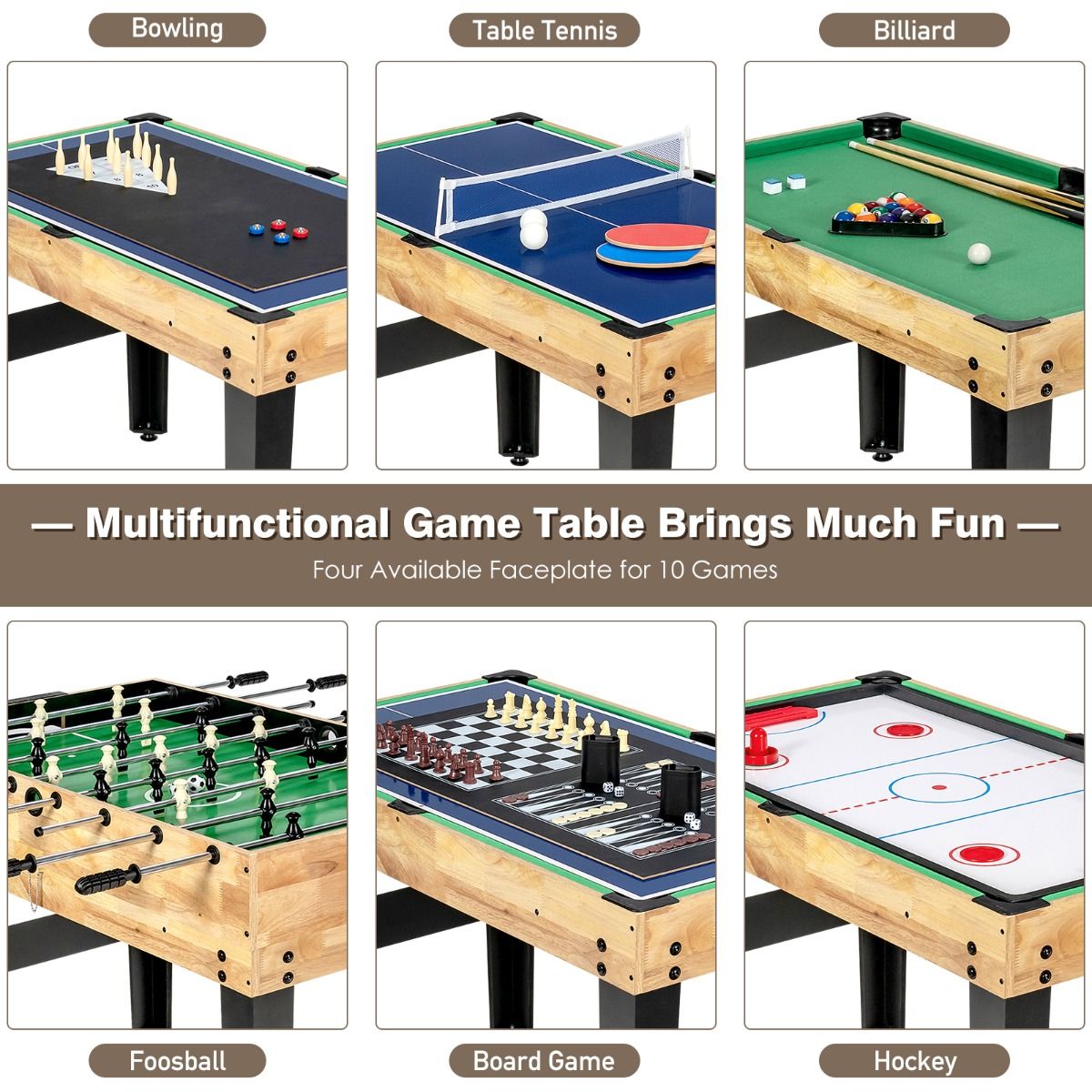 Coast Multifunctionele Speeltafel - 10-in-1 spellen - Stapelbaar ontwerp - Hout - 105,5 x 61 x 80 cm