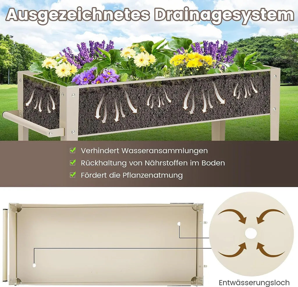 Coast Verhoogde Plantenbak – Metalen Moestuinbak met Onderplank, Wielen en Haken – 95 x 40 x 80 cm