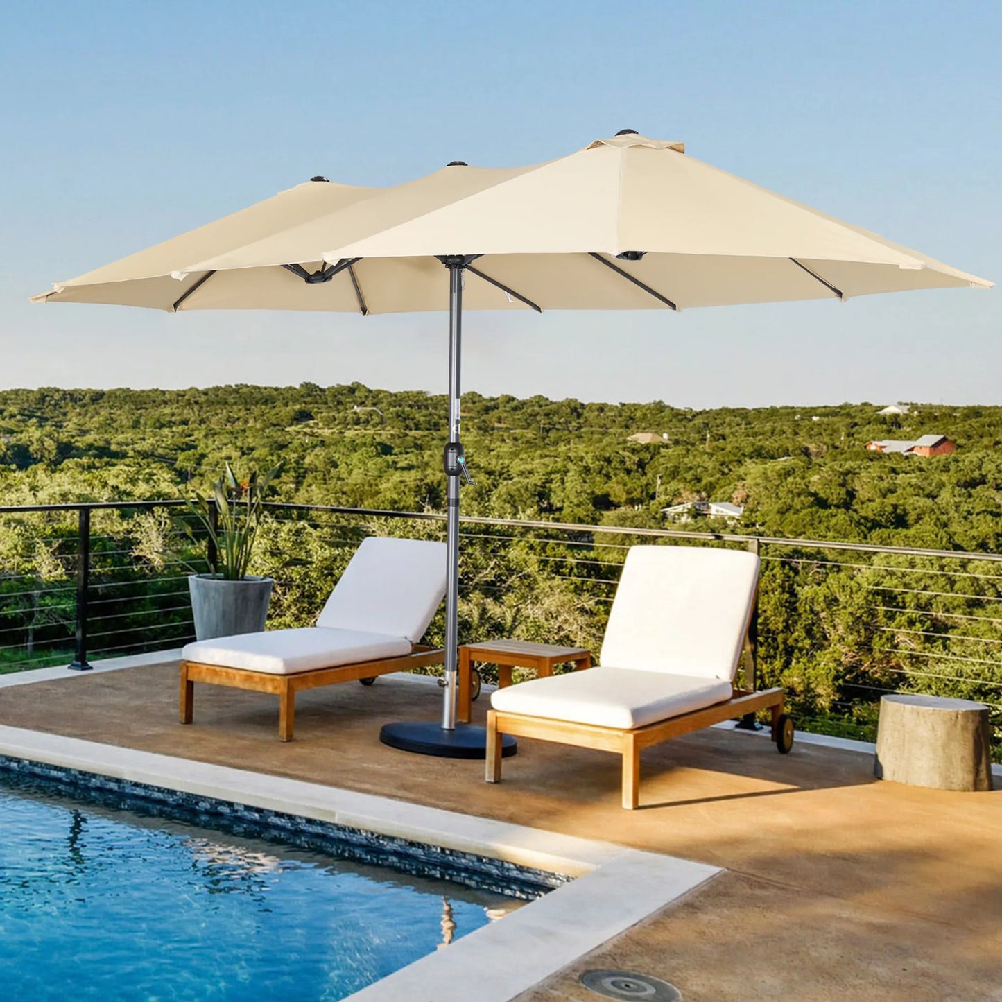 Angel Living Dubbele parasol - 460 x 270 cm - met draaislinger - UPF 50+ - beige