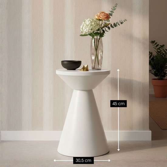 Mica Decorations Jim Bijzettafel - Bijzettafel Rond H45 x Ø31 cm - Ijzeren Tafeltje voor Woonkamer of Slaapkamer - Plantentafeltje - Nachtkastje Industrieel - Off White