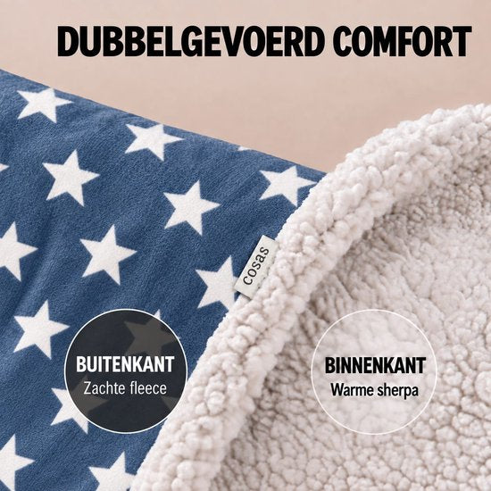 Fleece Deken met Mouwen - Plaid met Mouwen - Hoodie Deken - Hoodie Blanket - Huggle Hoodie - Snuggle Hoodie - Dekens - TV Deken - Blauw - Sterren - Dames en Heren - Volwassenen - 180x130 cm - Noodpakket - Kerstcadeau - Snuggie Moment
