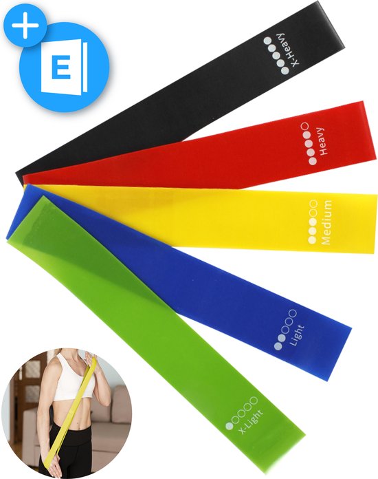 Nuvance - Weerstandsbanden Set Incl. Draagtas - 5 Delige Set - Resistance Band - Fitness Elastiek - Incl. eBook - Diverse Kleuren