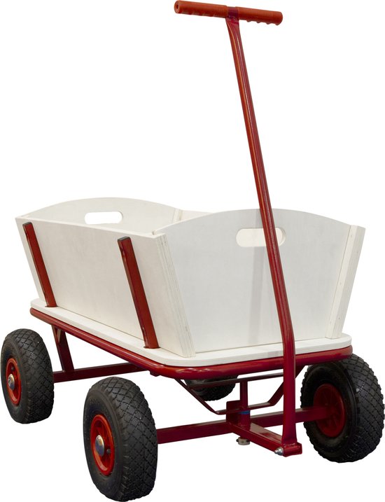 Sunny Billy Beach Wagon Bolderkar Rood - Blank hout - Bolderwagen met luchtbanden - 94x61x97cm