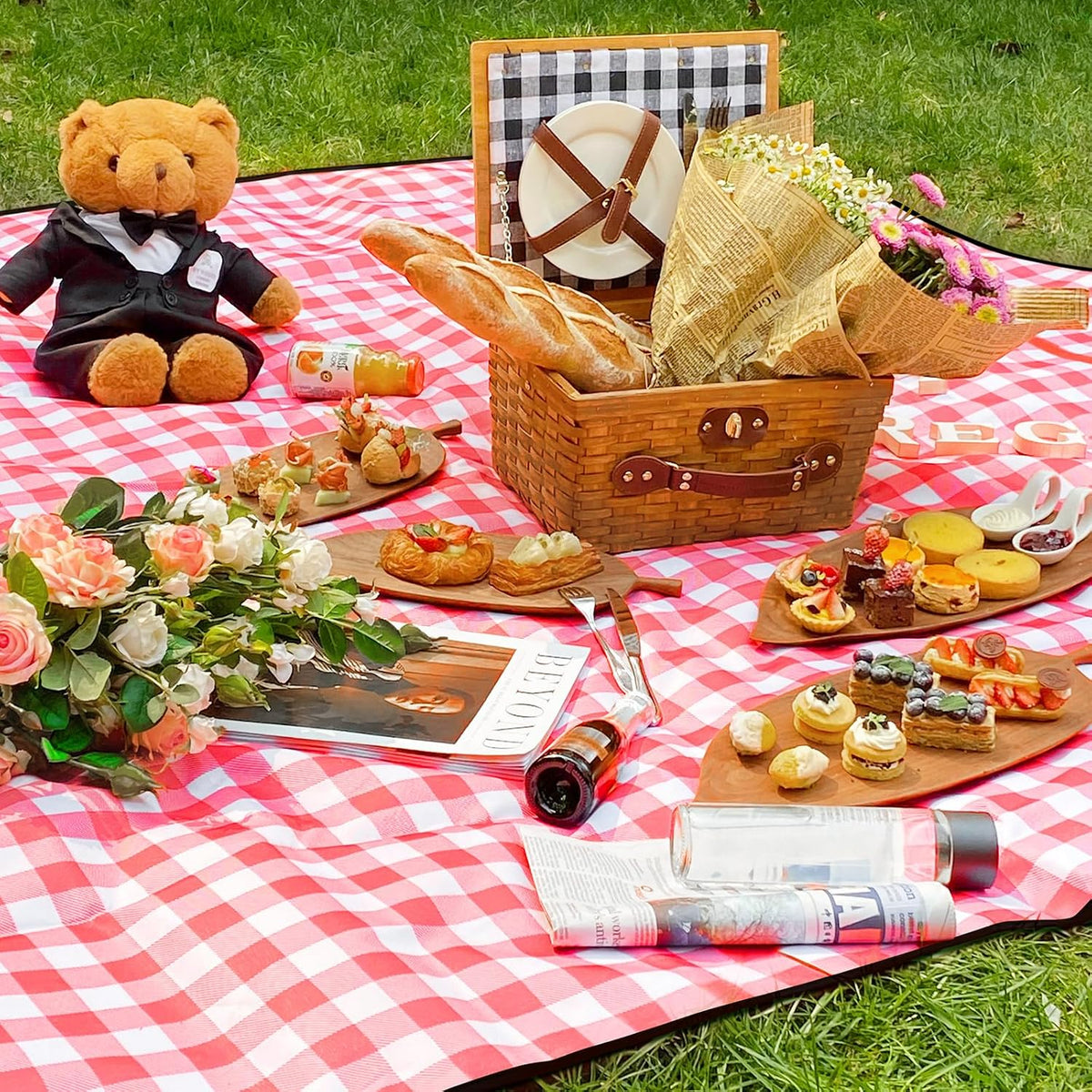 GUSUWU Picknickdeken – Waterdicht en Opvouwbaar – Rood Geruit – 200 x 200 cm