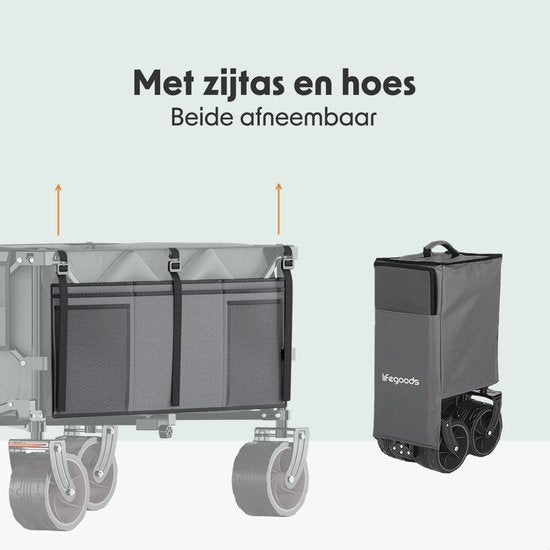 LifeGoods Bolderkar XL - 200L - Opvouwbaar - 100KG - Bolderwagen - Beschermhoes - Grijs