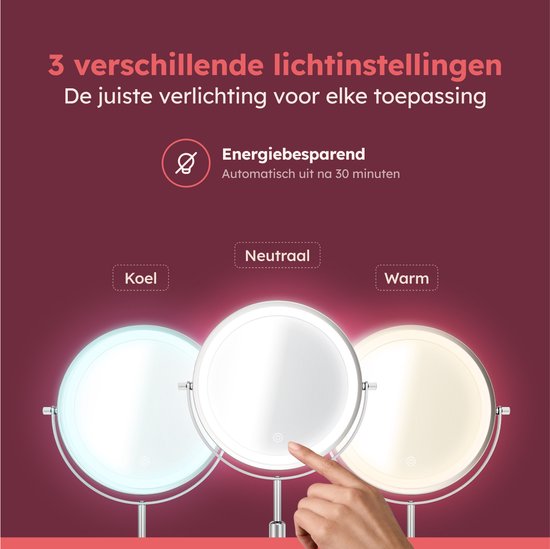 Fraay Make-up Spiegel met LED Verlichting Ø20 cm - 10x Vergroting - Oplaadbaar - Dubbelzijdig - Dimbaar - 3 Lichtstanden - Chroom