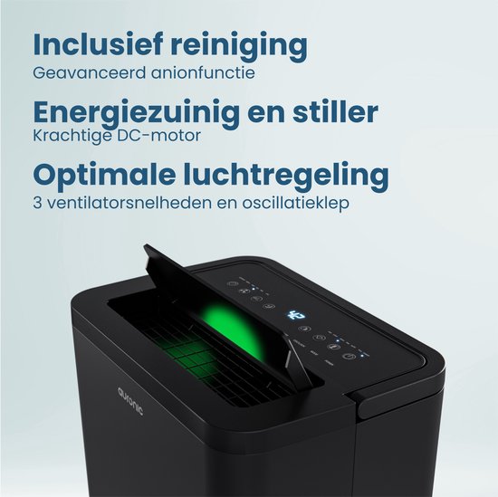 Auronic Luchtontvochtiger en Luchtreiniger - Compact Pro Plus - 12L - Slaapkamer, Badkamer, Woonkamer en Kantoor - Vochtopnemer voor in Huis - Zwart