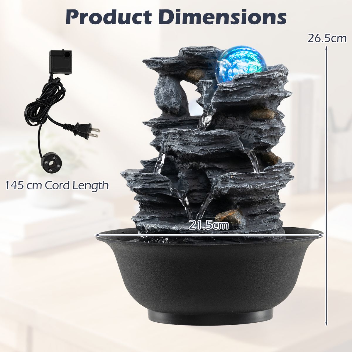 Coast Tafelwaterfontein - Waterval met rotslook - LED-verlichting - Zwart - 21,5 x 26 cm