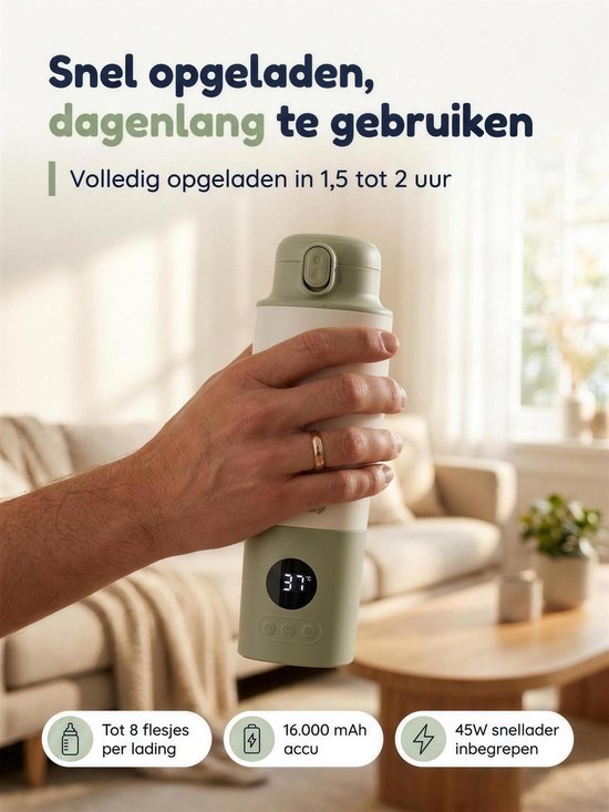 Numsy Draagbare Flessenwarmer Heat & Go Pro - Flessenwarmer Draadloos - Melk Verwarmer Baby