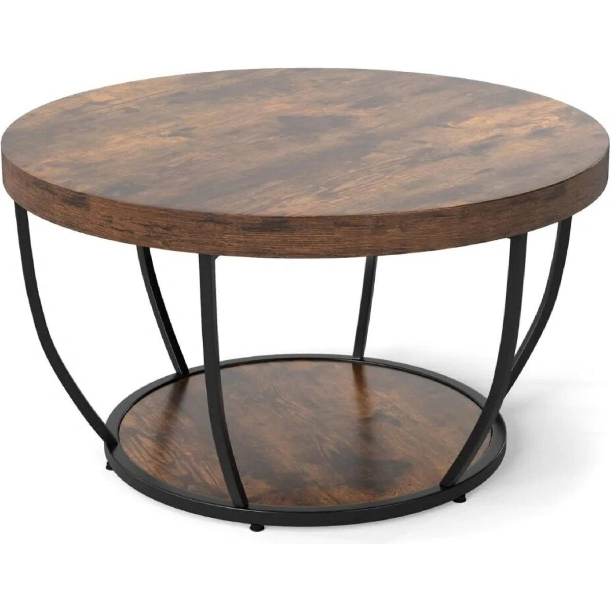Coast Ronde Salontafel Bruintinten – 80 x 80 x 45 cm – Met Onderplank en Metalen Frame