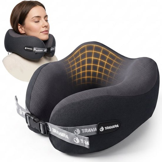 TRAVARA Nekkussen The Daydreamer - Reiskussen met Duo Density Traagschuim - Voor Vliegtuig - Auto Kussen - Memory Foam - Donkergrijs