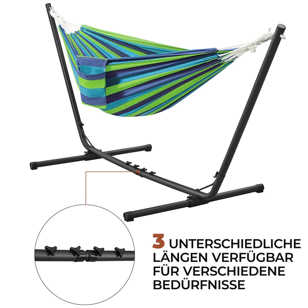 Yaheetech Hangmat met Standaard - Blauw Groen Gestreept - 2-3 Personen, Tot 205 kg