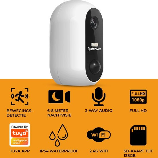 Denver Beveiligingscamera Draadloos Buiten - Camera met Nachtzicht - Tuya App - WiFi - Full HD - 1080P - Bewegingsdetectie - Makkelijk te installeren - IOB209 - Wit