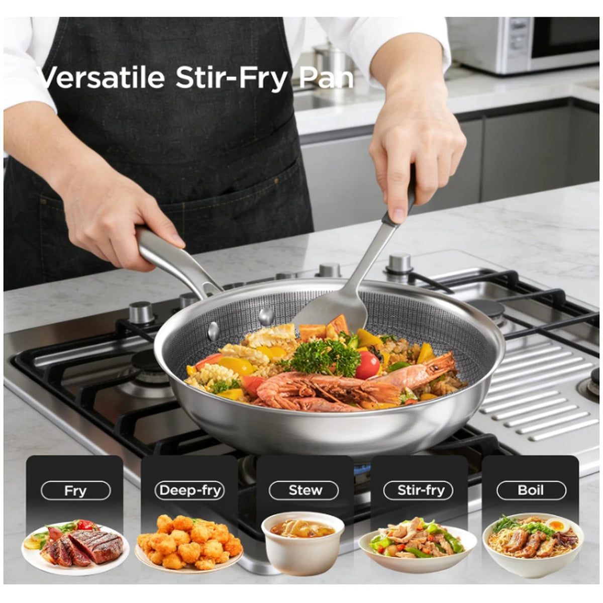 COOKER KING wokpan - 26 cm - 3-laags RVS - antiaanbaklaag