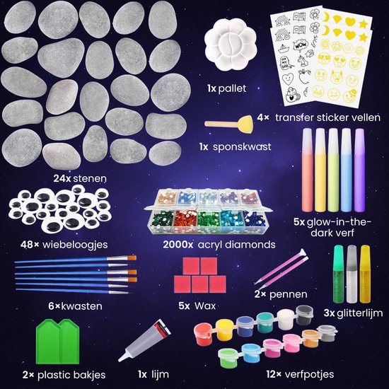 Vaive Stenen Schilderen 2109-delig – Glow in the Dark Happy Stones Knutsel Pakket – Knutselen - Knutselset voor Meisjes & Jongens - Knutselpakketten