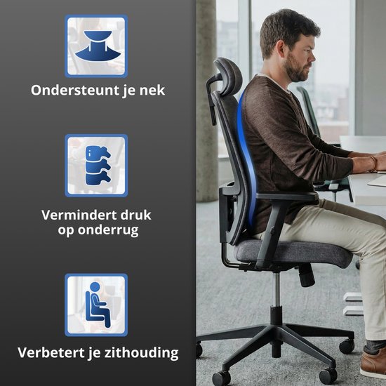 Backerz Ergonomische Bureaustoel - Bureaustoelen voor Volwassenen tot 160kg - Fabric Office Chair - NEN-EN1335