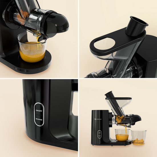 KitchenBrothers Slowjuicer - Juicer - Groenten en Fruitpers - 43 mm en 60 mm invoer - 400 ml - Zwart