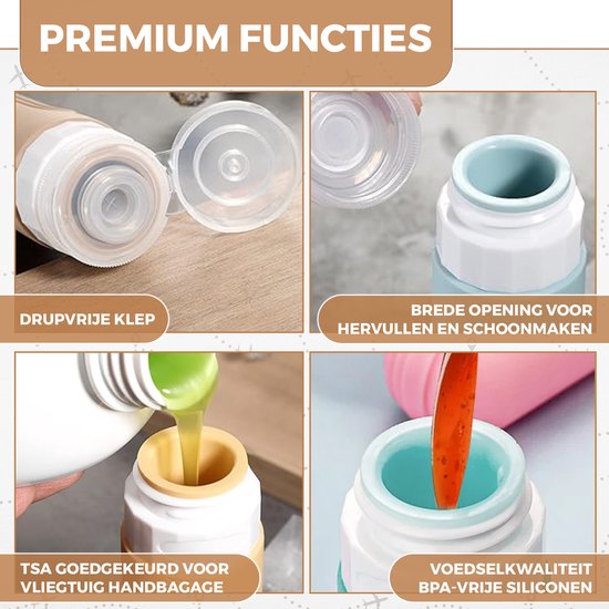 EverNeeds Reisflesjes Met Etui - Navulbaar - Siliconen Reisflesjes Handbagage - Crème - 4 Stuks