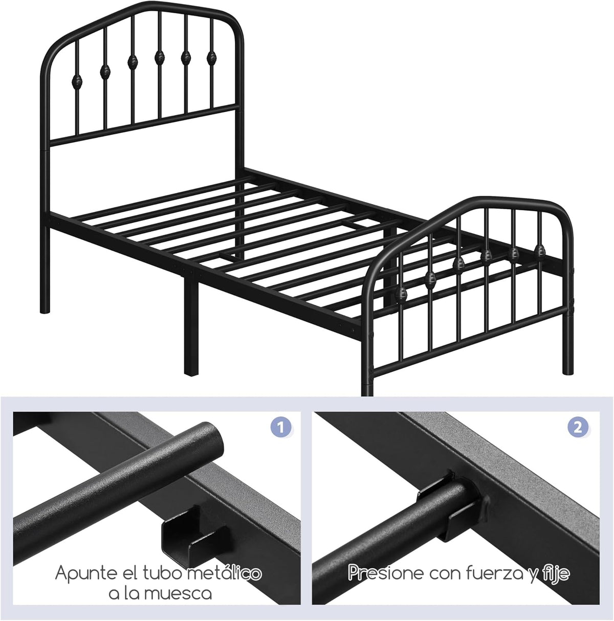 Yaheetech Metalen Bedframe - 90 x 200 cm - Zwart