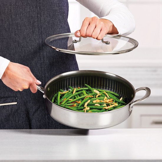 LIVINGTON Titan Pan - gecoate roestvrijstalen pan 28 cm met diamanten antiaanbaklaag - ovenvaste hoge pan voor alle soorten fornuizen