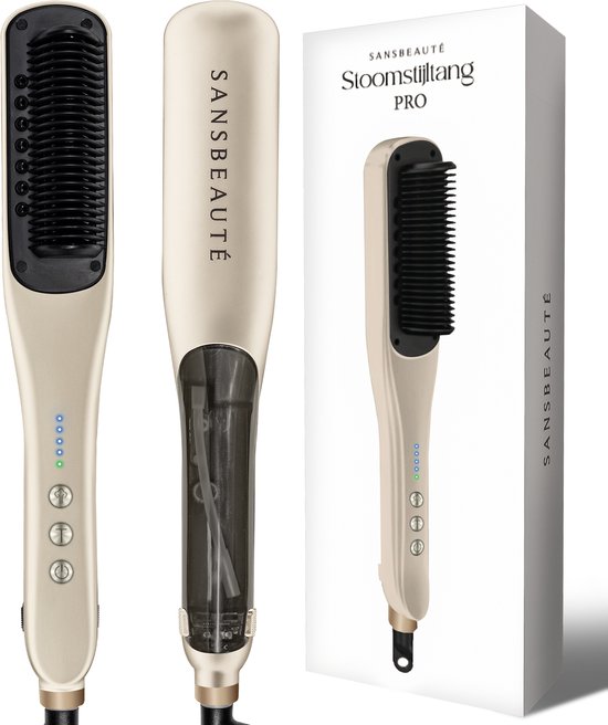 Sansbeauté® Stoomstijltang PRO - Stoom Stijltang - Professionele Stijltang 5.0 – Stoomstijltangs - Cremé