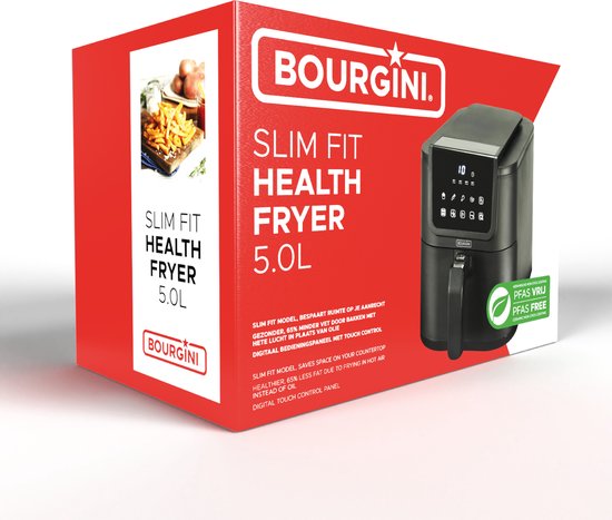 Bourgini Slimfit Airfryer Pure XL - Heteluchtfriteuse - 5 liter - 1500W - PFAS vrij