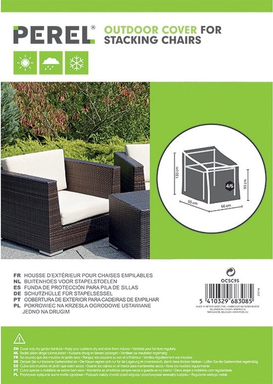 Perel Buitenhoes voor stapelstoelen, voor 4-6 gestapelde stoelen, grijs, 66 cm x 95 cm x 133 cm