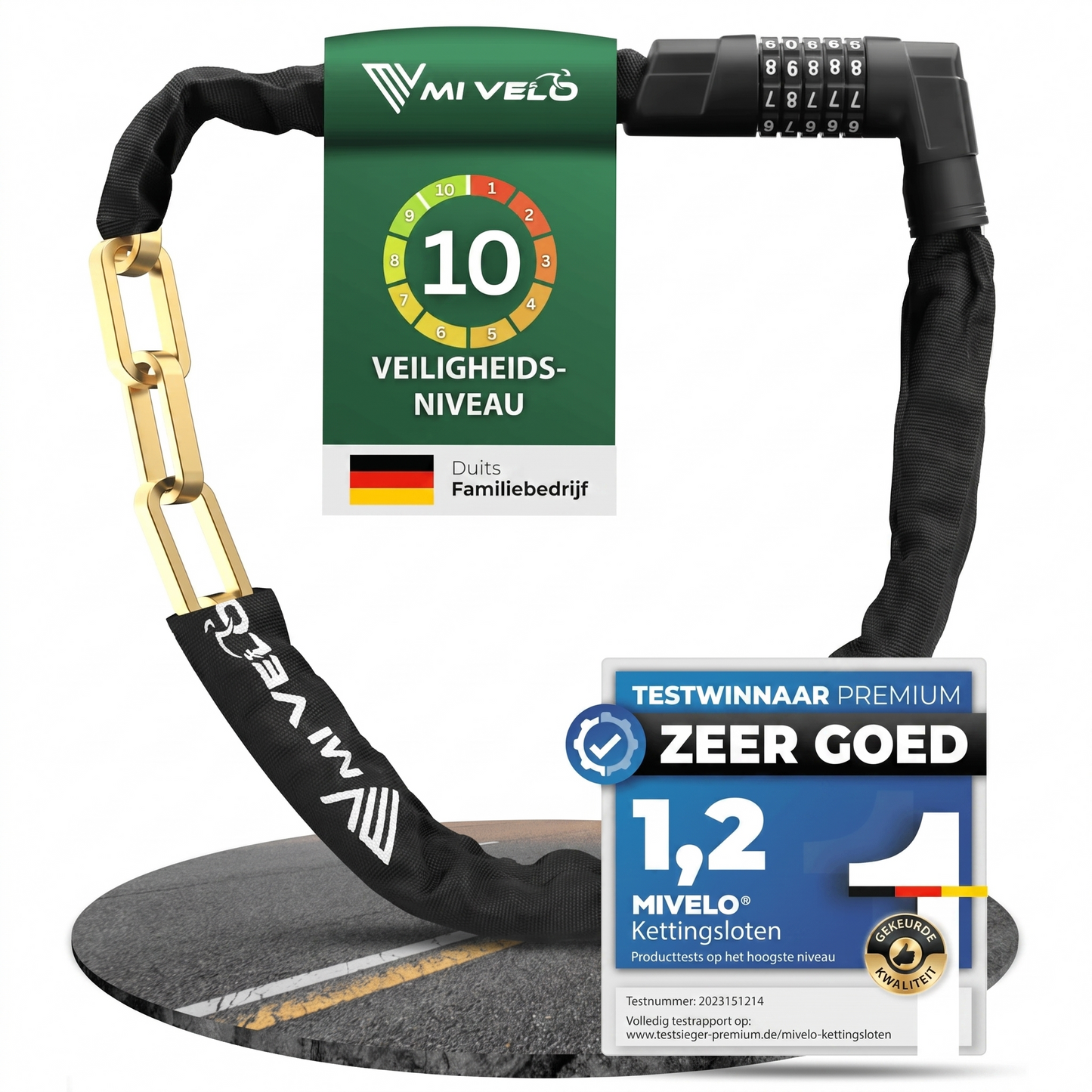 MIVELO Fietskettingslot met Cijfercode – 100 cm – Carbonstaal – Waterbestendig – Zwart