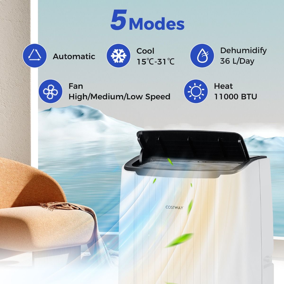 Coast Airconditioning 4-in-1 - 12000 BTU - 41 x 31 x 71 cm - Wit