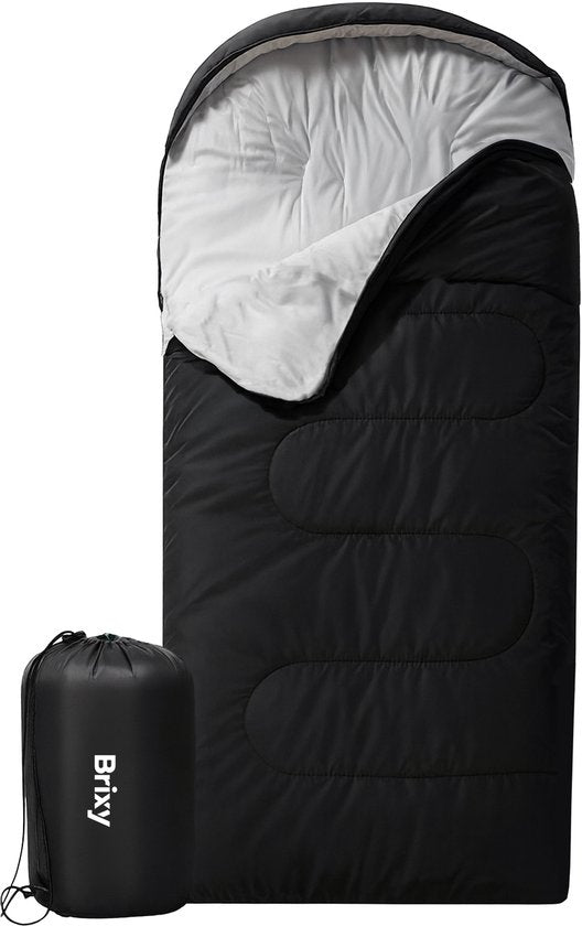 Brixy Mummy Slaapzak - 4 Seizoenen - Slaapzakken Volwassenen & Kinderen - 210 x 75 CM - Kamperen - Zwart
