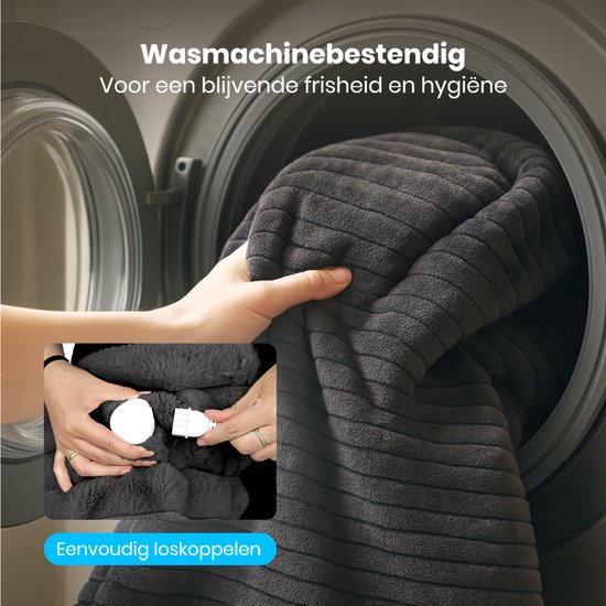 Auronic Elektrische Deken - 160 x 120cm - Warmtedeken - 1 Persoons - 3 Warmtestanden - Pluche - Verwarmingsdeken - Antraciet