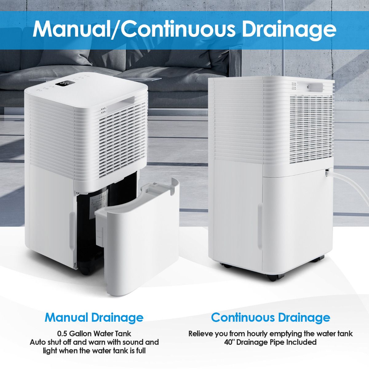 15L Mobiele Ontvochtiger voor 15㎡ – Stil & Efficiënt – 25,5 x 22 x 45 cm – Wit
