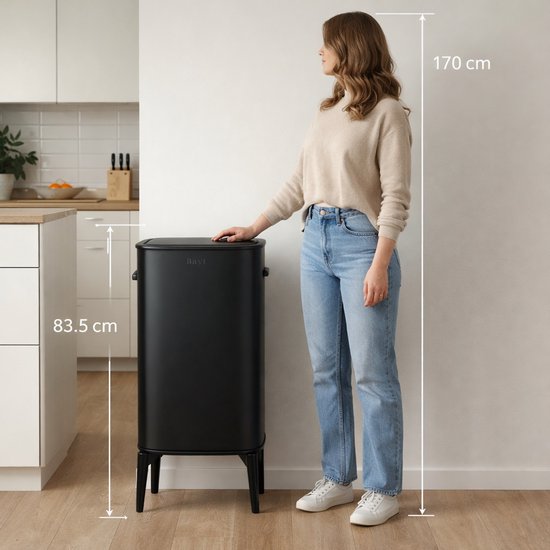 Bayt Prullenbak op pootjes - Prullenbak 60 Liter vuilniszakken - Prullenbak met Sensor - Vuilnisbak - Afvalbak - RVS - Zwart - 53L