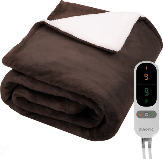 Auronic Elektrische Deken - Warmtedeken - Sherpa Fleece - 9 Hitte en Timerstanden - Bovendeken - 200x180 - 2 persoons - Bruin