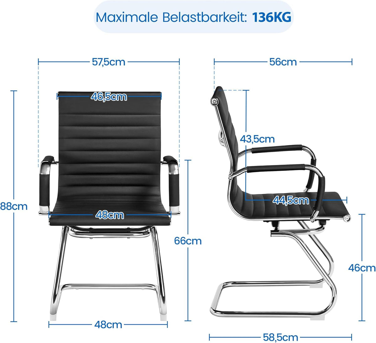 Eetkamerstoelen met Armleuningen Set van 2 PU Kunstleer met Verchroomd Frame Zwart