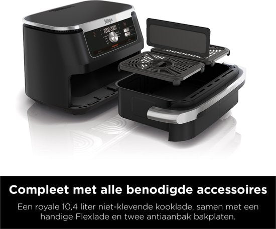 Ninja Foodi FlexDrawer Airfryer, DualZone met verwijderbaar tussenschot, grote lade van 10,4 l, vaatwasserbestendige onderdelen met antiaanbaklaag - Zwart - AF500EU