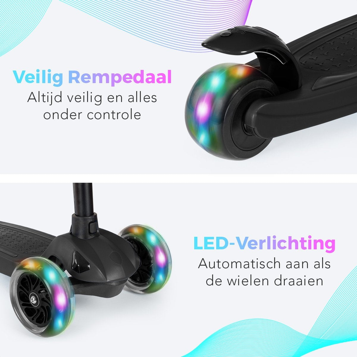 LifeGoods TurboRide Kinderstep - Stap 5-8 Jaar - 3 Lichtgevende Wielen - Jongens/Meisjes - Zwart