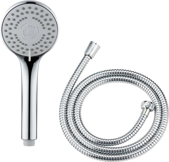 WENKO Handdouche set Basic 9,5cm - 5 straalsoorten - Chroom - Douchekop met slang