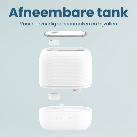 Auronic Luchtbevochtiger - 5L - Geschikt voor Slaapkamer, Babykamer, Kantoor, Woonkamer en Meer - Humidifier - BPA-Vrij - Wit
