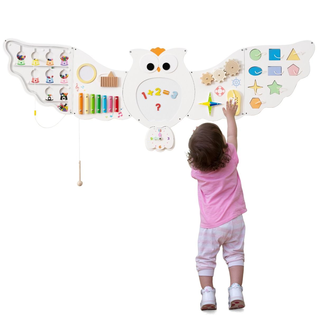 Coast Wandactiviteitenbord Uil - 11-in-1 educatief activiteitenbord - Montessori speelgoed - wit