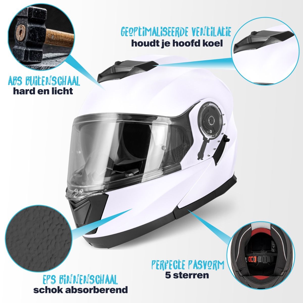 Apex MI200 Flip-Over Motorhelm - Inclusief Pinlock - maat XL - Pearl White